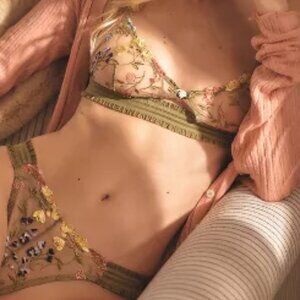 Anthropologie Floral Embriodered Panty (NEW) (Color green motif)